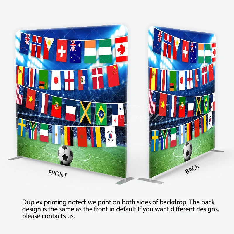 Aperturee - Aperturee Vibrant International Flags and Soccer Field Square Double-Sided Backdrop Global Sports Event Party Decor