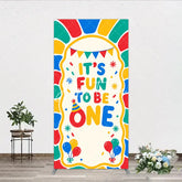 Aperturee - Aperturee Vibrant It’s Fun to Be One First Birthday Rectangle Arch Backdrop with Balloons and Confetti Cheerful Party Decor