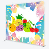 Aperturee - Aperturee Vibrant Kawaii Fruit Square Double-Sided Backdrop with Tropical Leaves Cute Summer Party and Birthday Decor