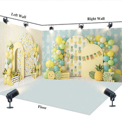Aperturee - Aperturee Vibrant Lemon and Pineapple Tropical Room Set Backdrop Summer Party Celebration Decor with Balloons and Arches
