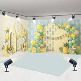 Aperturee - Aperturee Vibrant Lemon and Pineapple Tropical Room Set Backdrop Summer Party Celebration Decor with Balloons and Arches