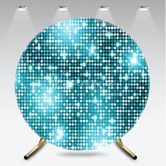 Aperturee - Aperturee Vibrant Light Blue and Turquoise Glitter Disco Round Backdrop Sparkling Celebration Party Decor for Events