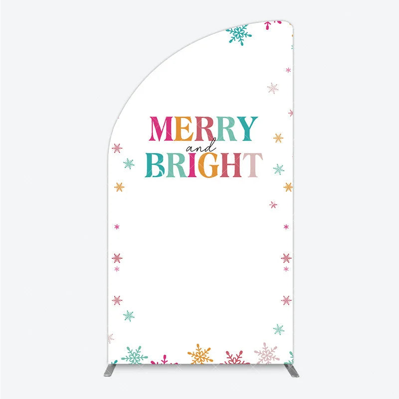 Aperturee - Aperturee Vibrant Merry and Bright Half Moon Arch Backdrop with Colorful Snowflakes Festive Holiday Party Decor