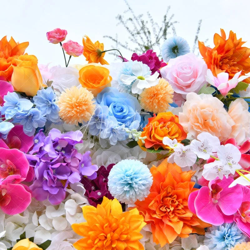 Aperturee - Aperturee Vibrant Multi-Color Artificial Flower Wall Lush Pink Orange Blue Purple White Floral Backdrop for Events