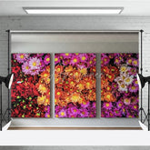 Aperturee - Aperturee Vibrant Multi-Color Floral Photography Backdrop featuring Red Orange Pink and Purple Daisy Flowers