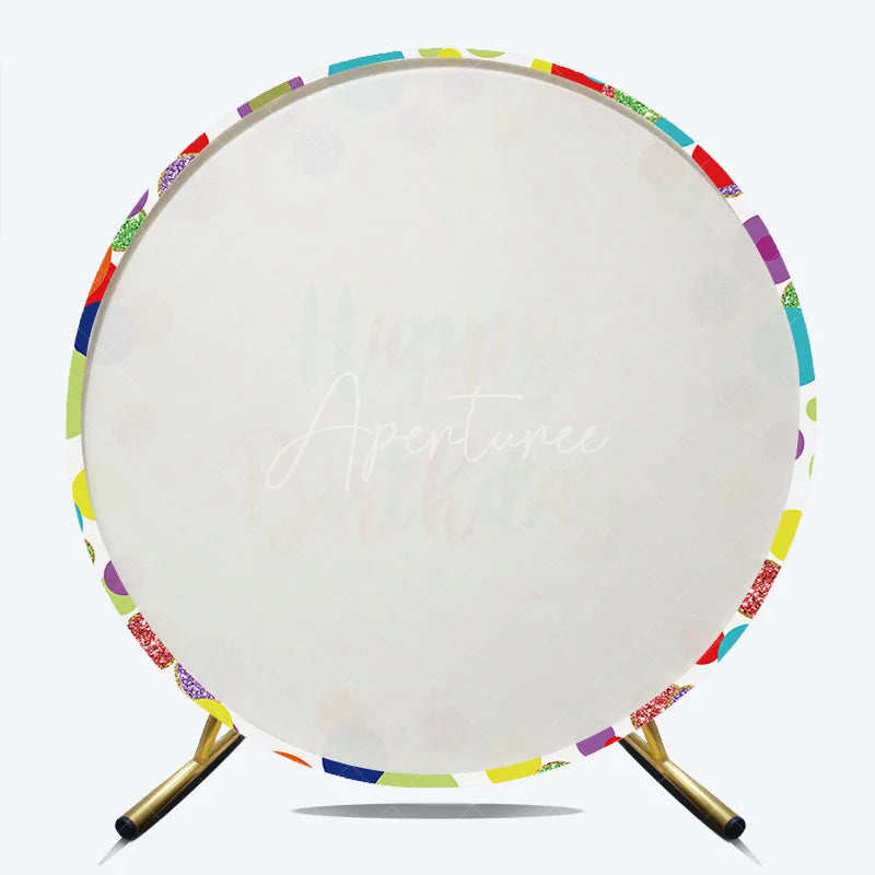 Aperturee - Aperturee Vibrant Multi-color Glitter Confetti Happy Birthday Round Backdrop Festive Celebration Party Decoration