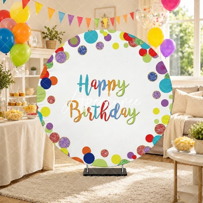 Aperturee - Aperturee Vibrant Multi-color Glitter Confetti Happy Birthday Round Backdrop Festive Celebration Party Decoration
