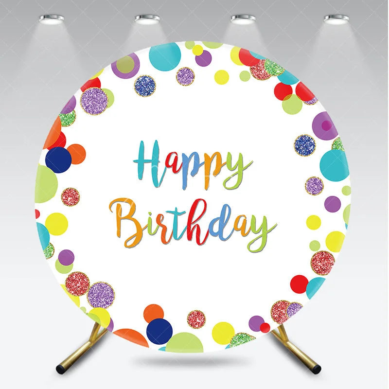 Aperturee - Aperturee Vibrant Multi-color Glitter Confetti Happy Birthday Round Backdrop Festive Celebration Party Decoration