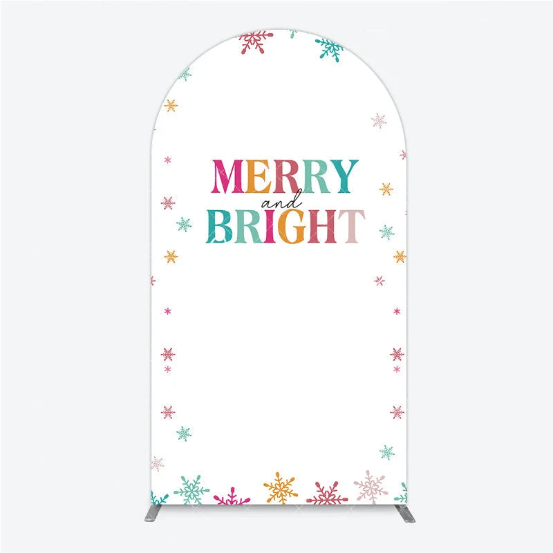 Aperturee - Aperturee Vibrant Multi-color Snowflake Merry and Bright Round Top Arch Backdrop Festive Holiday Christmas Party Decor