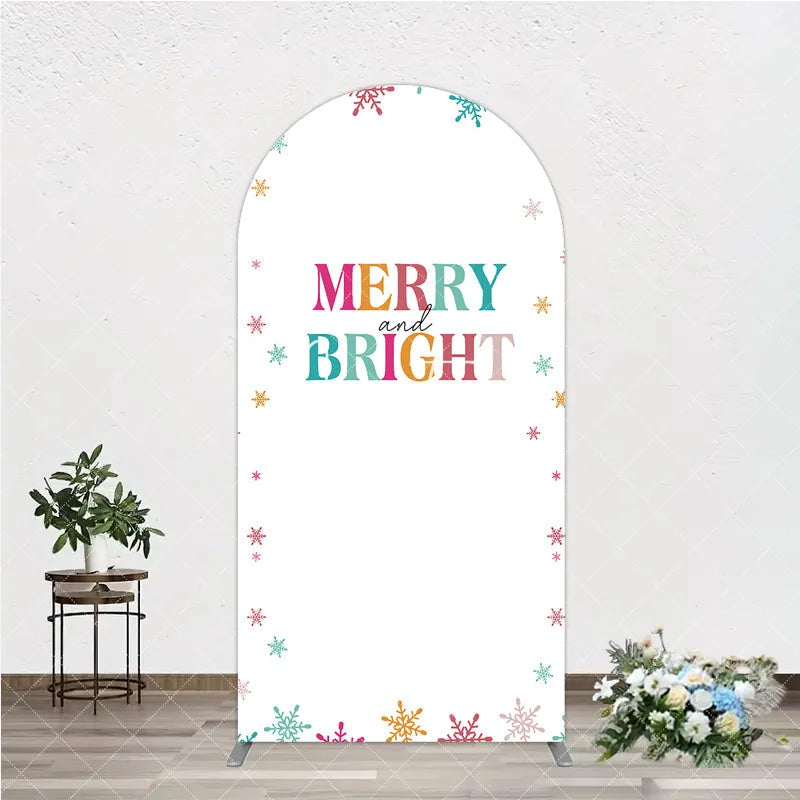 Aperturee - Aperturee Vibrant Multi-color Snowflake Merry and Bright Round Top Arch Backdrop Festive Holiday Christmas Party Decor
