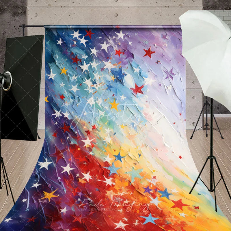 Aperturee - Aperturee Vibrant Multi-Color Stars Sweep Backdrop with Artistic Rainbow Texture Festive Party Celebration Decor