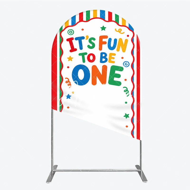 Aperturee - Aperturee Vibrant Multicolor Striped Its Fun to Be One First Birthday Round Top Arch Backdrop Festive Party Decor