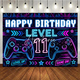 Aperturee - Aperturee Vibrant Neon Blue and Pink Gaming Controller Level 11 Happy Birthday Backdrop Gamer Theme Party Decor