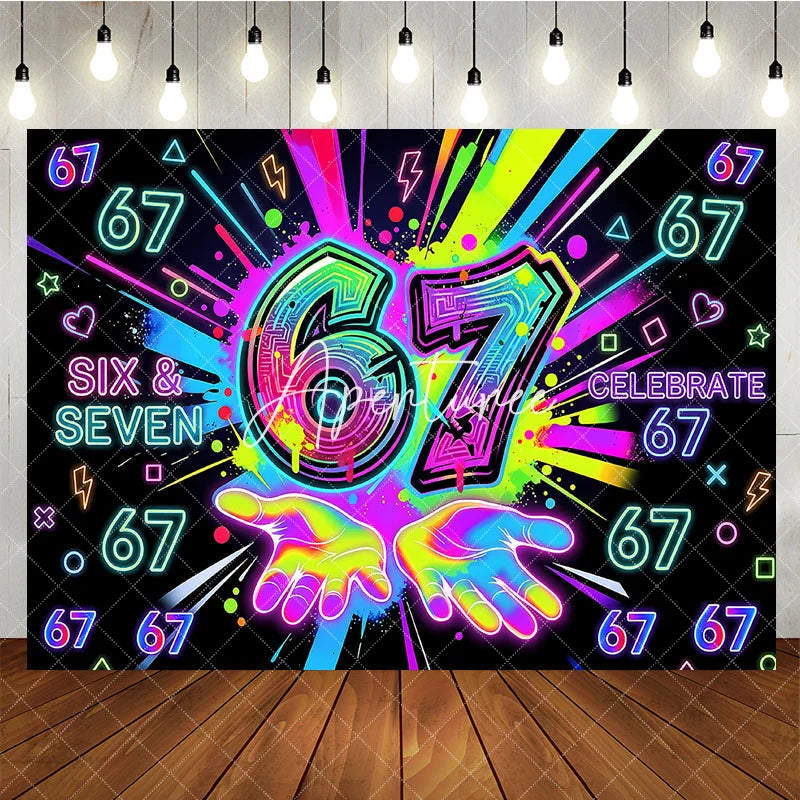 Aperturee - Aperturee Vibrant Neon Graffiti 7th Birthday Backdrop Colorful Paint Splatters and Glowing Lights Celebration Party Decor