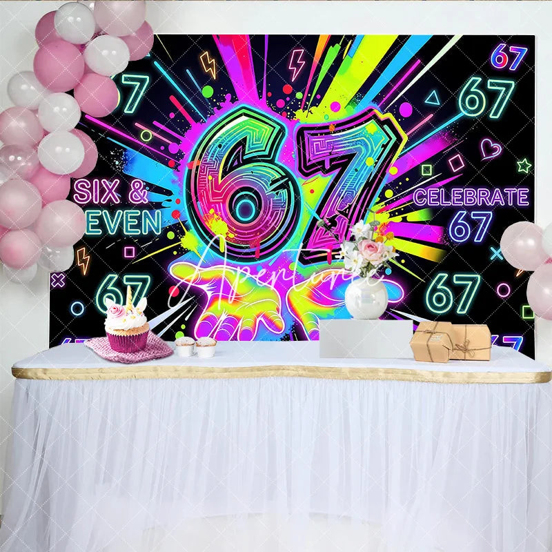 Aperturee - Aperturee Vibrant Neon Graffiti 7th Birthday Backdrop Colorful Paint Splatters and Glowing Lights Celebration Party Decor