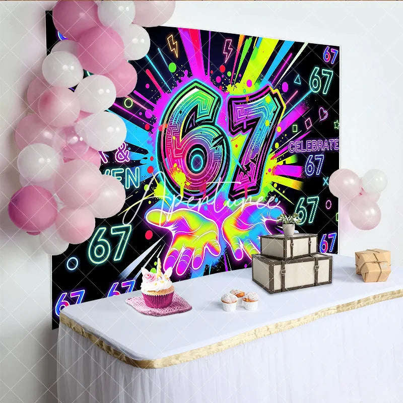 Aperturee - Aperturee Vibrant Neon Graffiti 7th Birthday Backdrop Colorful Paint Splatters and Glowing Lights Celebration Party Decor