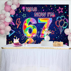 Aperturee - Aperturee Vibrant Neon Graffiti 7th Birthday Backdrop Colorful Splatter Stars and Balloons Dark Blue Brick Wall Party Decor
