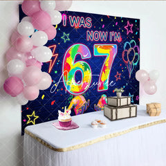 Aperturee - Aperturee Vibrant Neon Graffiti 7th Birthday Backdrop Colorful Splatter Stars and Balloons Dark Blue Brick Wall Party Decor