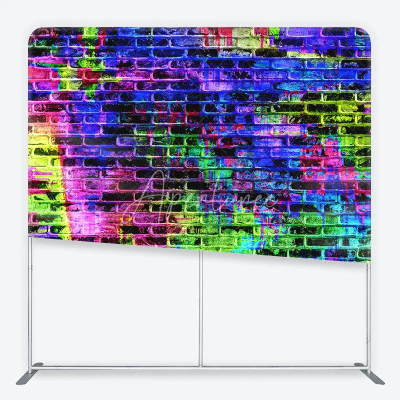 Aperturee - Aperturee Vibrant Neon Graffiti Brick Wall Square Double-Sided Backdrop Abstract Paint Splatter Urban Art Photography