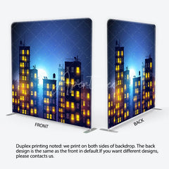 Aperturee - Aperturee Vibrant Night Cityscape Square Double-Sided Backdrop with a Full Moon and Starry Sky Scene for photo booth
