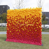 Aperturee - Aperturee Vibrant Ombre Rose Artificial Flower Wall Backdrop Yellow Orange Pink for Wedding and Party Photography