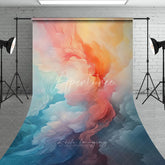 Aperturee - Aperturee Vibrant Orange Peach and Blue Abstract Painterly Textured Sweep Backdrop Ethereal Cloud Art Photography Background
