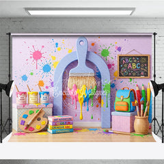 Aperturee - Aperturee Vibrant Paint Splatter Photography Backdrop featuring Art Supplies School Elements and Creative Fun