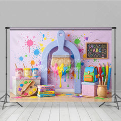 Aperturee - Aperturee Vibrant Paint Splatter Photography Backdrop featuring Art Supplies School Elements and Creative Fun