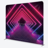Aperturee - Aperturee Vibrant Pink and Blue Neon Geometric Tunnel Square Double-Sided Backdrop Futuristic Party Photography Decor