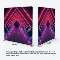 Aperturee - Aperturee Vibrant Pink and Blue Neon Geometric Tunnel Square Double-Sided Backdrop Futuristic Party Photography Decor