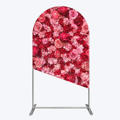 Aperturee - Aperturee Vibrant Pink and Red Roses Floral Wall Round Top Arch Backdrop Romantic Wedding Party Decor