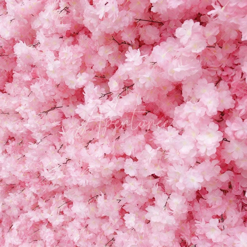 Aperturee - Aperturee Vibrant Pink Cherry Blossom Artificial Flower Wall Elegant Wedding Party and Baby Shower Photo Decor