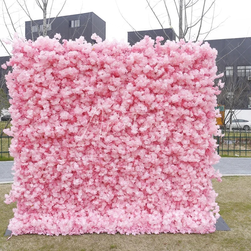 Aperturee - Aperturee Vibrant Pink Cherry Blossom Artificial Flower Wall Elegant Wedding Party and Baby Shower Photo Decor
