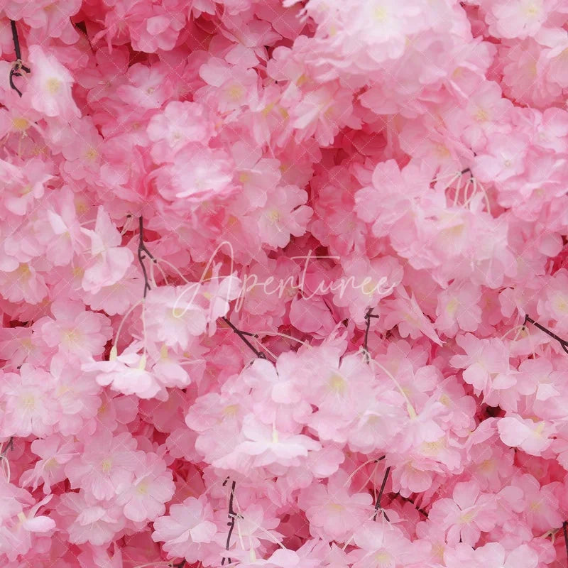 Aperturee - Aperturee Vibrant Pink Cherry Blossom Artificial Flower Wall Elegant Wedding Party and Baby Shower Photo Decor