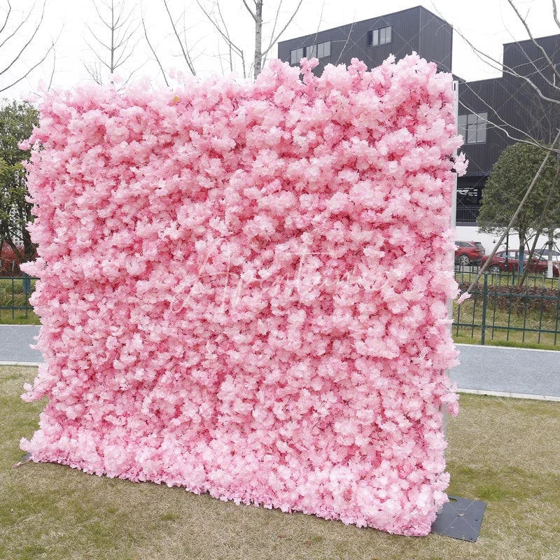 Aperturee - Aperturee Vibrant Pink Cherry Blossom Artificial Flower Wall Elegant Wedding Party and Baby Shower Photo Decor
