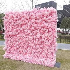 Aperturee - Aperturee Vibrant Pink Cherry Blossom Artificial Flower Wall Elegant Wedding Party and Baby Shower Photo Decor