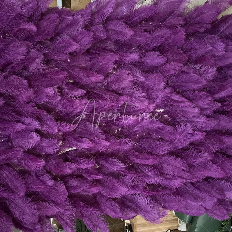 Aperturee - Aperturee Vibrant Purple Feather Textured Artificial Flower Wall Elegant Event Backdrop Party Decor