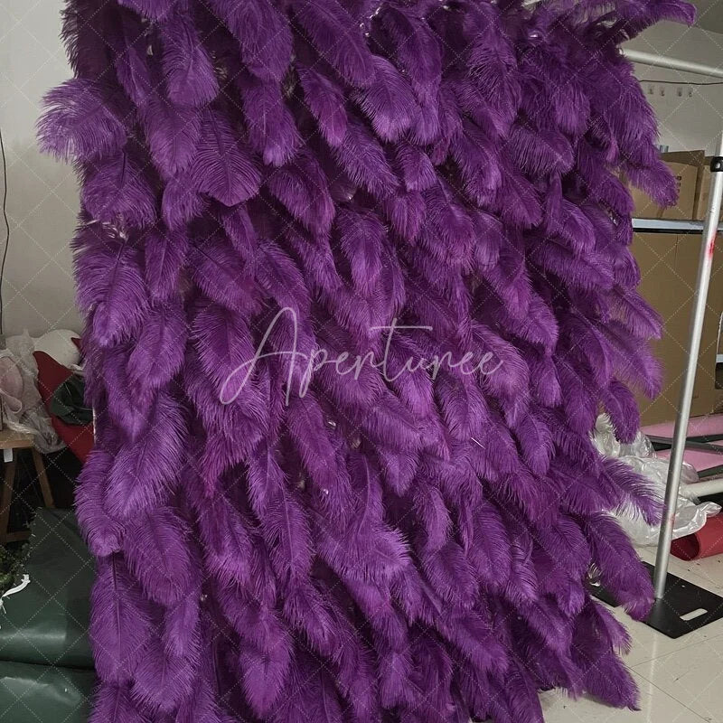 Aperturee - Aperturee Vibrant Purple Feather Textured Artificial Flower Wall Elegant Event Backdrop Party Decor