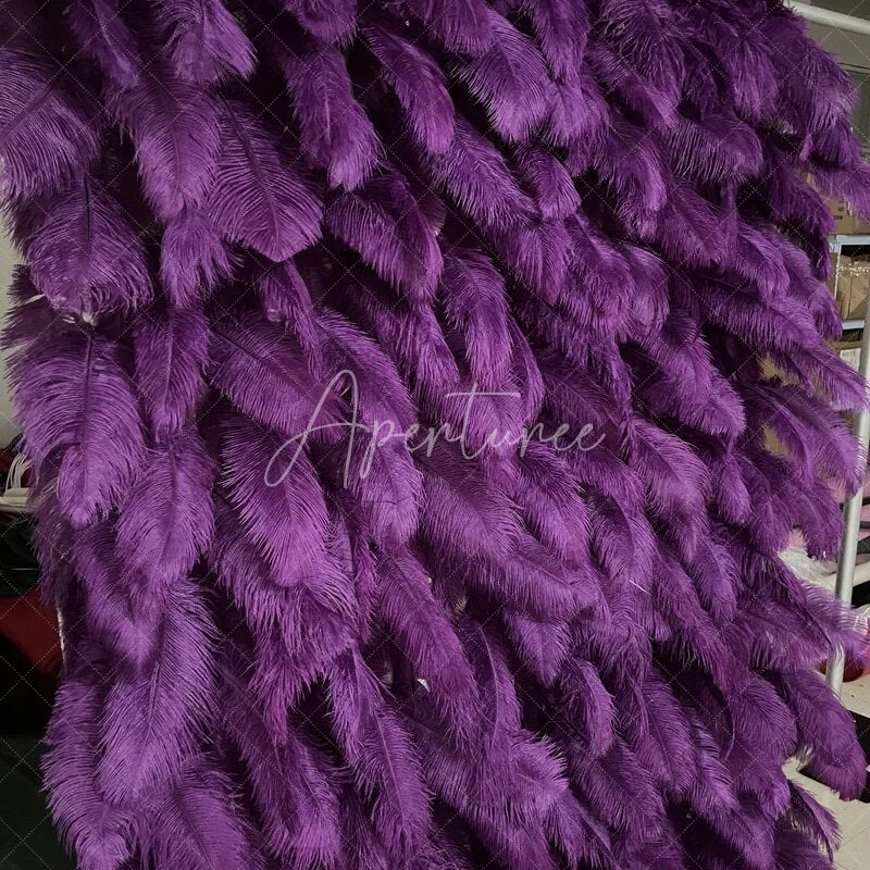 Aperturee - Aperturee Vibrant Purple Feather Textured Artificial Flower Wall Elegant Event Backdrop Party Decor