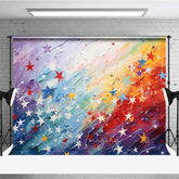 Aperturee - Aperturee Vibrant Rainbow Abstract Painting Photography Backdrop with Colorful Stars Artistic Textured Design for Birthday Party