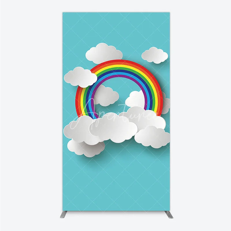 Aperturee - Aperturee Vibrant Rainbow and White Clouds Paper Cut Style Rectangle Arch Backdrop Cheerful Kids Party Decor