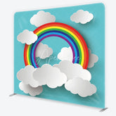 Aperturee - Aperturee Vibrant Rainbow and White Clouds Square Double-Sided Backdrop Cheerful Blue Sky Kids Birthday Party Decor