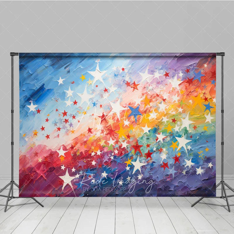 Aperturee - Aperturee Vibrant Rainbow Gradient and Colorful Stars Photography Backdrop Artistic Painterly Texture for Parties