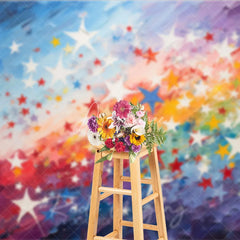 Aperturee - Aperturee Vibrant Rainbow Gradient and Colorful Stars Photography Backdrop Artistic Painterly Texture for Parties