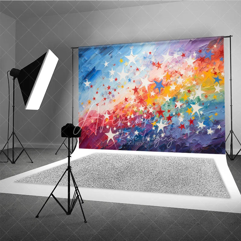 Aperturee - Aperturee Vibrant Rainbow Gradient and Colorful Stars Photography Backdrop Artistic Painterly Texture for Parties