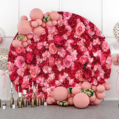 Aperturee - Aperturee Vibrant Red and Pink Floral Wall Round Backdrop Romantic Rose and Hydrangea Flower Decor for Weddings
