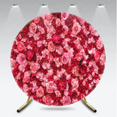 Aperturee - Aperturee Vibrant Red and Pink Floral Wall Round Backdrop Romantic Rose and Hydrangea Flower Decor for Weddings