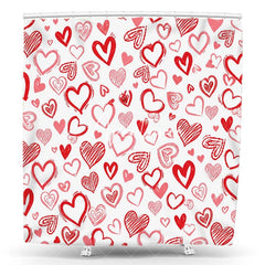Aperturee - Aperturee Vibrant Red and Pink Sketched Hearts Pattern Shower Curtain Romantic Love Theme for Valentine’s Day Decor