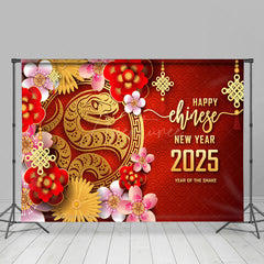 Aperturee - Aperturee Vibrant Red Flower Snake Chinese New Year Celebration Backdrop