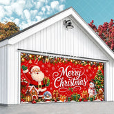 Aperturee - Aperturee Vibrant Red Merry Christmas Garage Door Banner with Santa Claus Snowman and Christmas Tree Holiday Decor